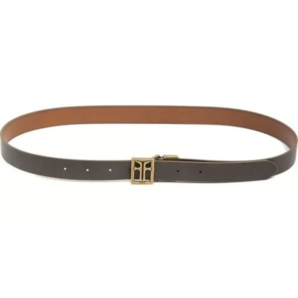 NWT Frye 25mm Reversible Tan and Black Leather Belt w/ Brass Hardware Sz L